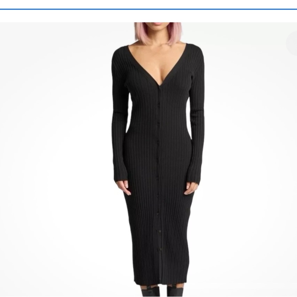 Lita by Ciara Icon Rib Dress knit V-neck cardigan midi size XL/NWT- in BLACK